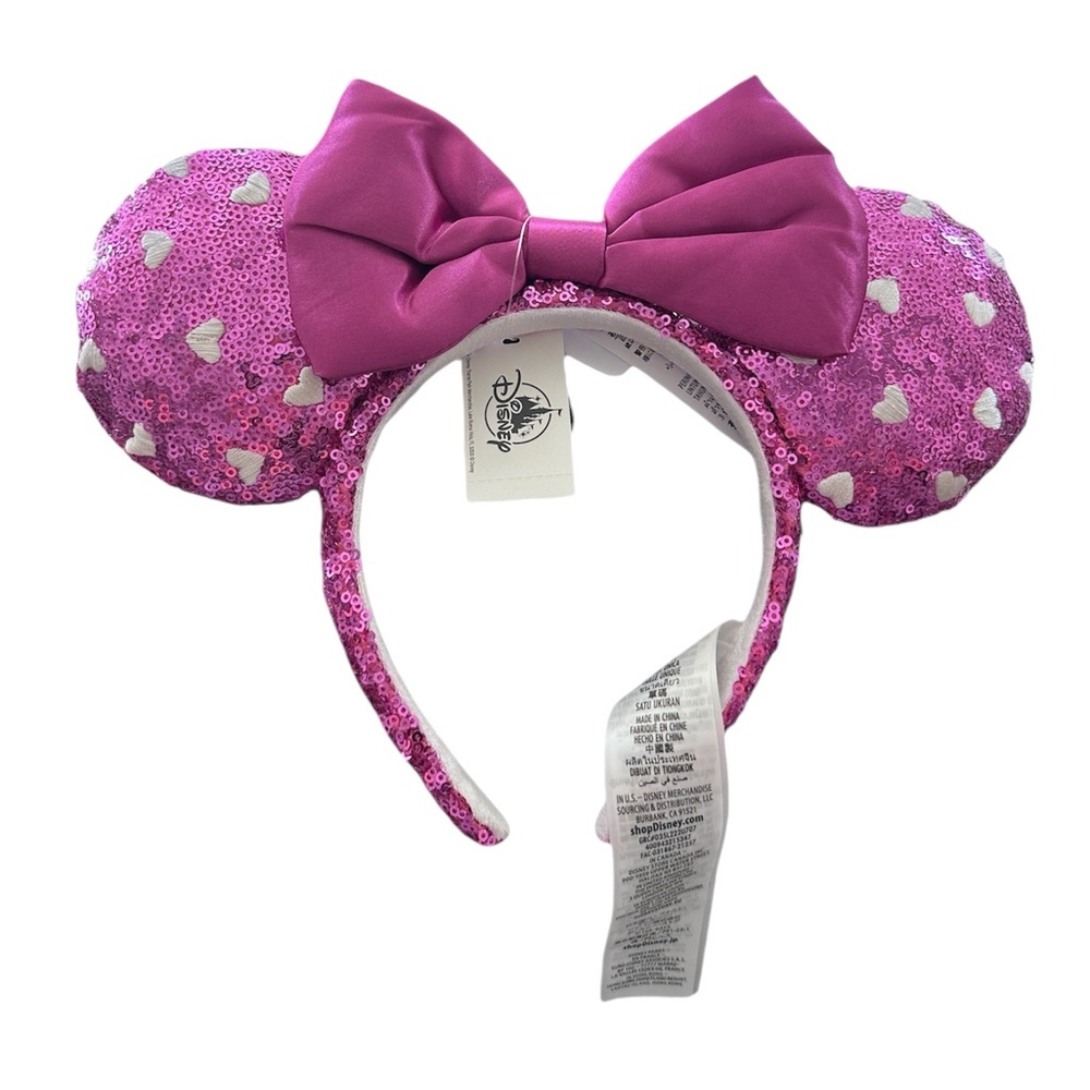 Disney*Parks Minnie Mouse Ears Pink Hearts Sequin Valentine Headband NWT